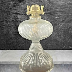 Vintage Lamplight Farms Austria Ribbed Clear Glass Pedestal Oil Lamp Base 11"